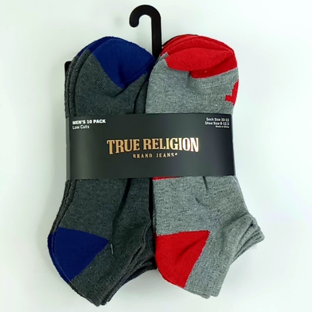 True Religion Men's 10 Pack Low Cuts Sock Size 10-13 Shoe Size 8-12.5
